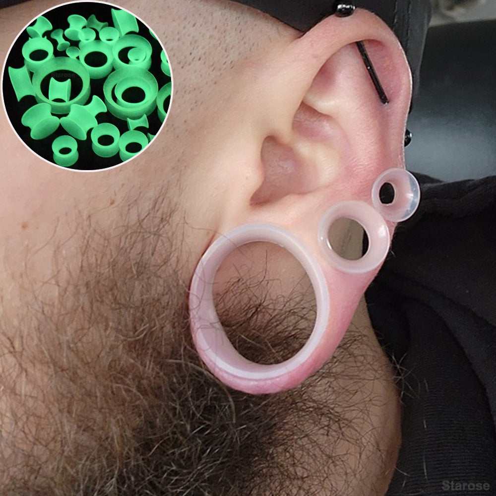 10 Pieces-Pack 3-24mm Glow-in-the-Dark Silicone Tunnels Flexible Ear Plugs 00G 0G Large Gauge Soft Ear Skin Tunnels Earlets Luminus Ear Stretchers Noctilucent Ear Dilations