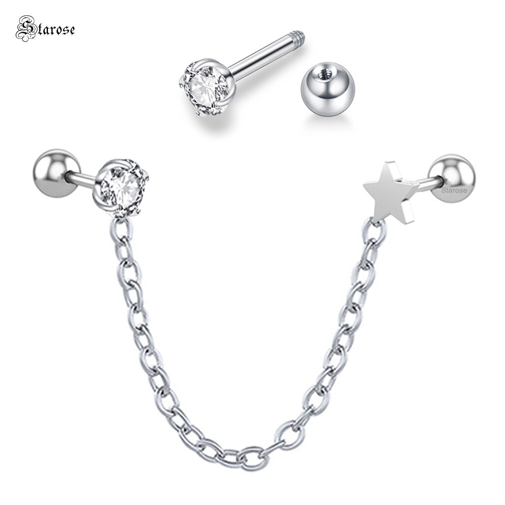 1 Piece 38mm Chain Tassel Earrings with Zircon Ear Piercing Jewelry
