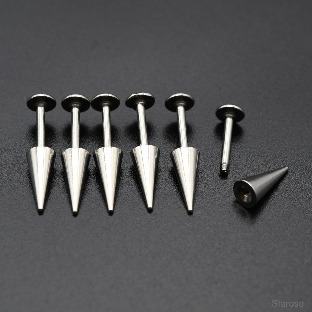 2Pcs-Pack 8.7mm Long Spike Earrings Stainless Steel Labret Bar Lip Piercing Cone Helix Spike Piercing Ear Studs Jewelry