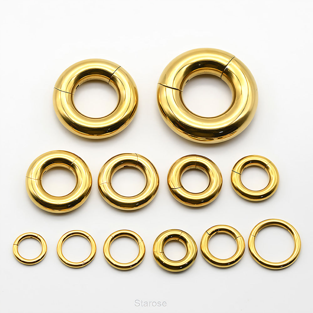 1 Piece Large Guage 12G/2mm to 00G/10mm 316L Stainless Steel Hinged Clicker Septum Rings Seamless Nose Ring Hoop Ear Piercing Earweight