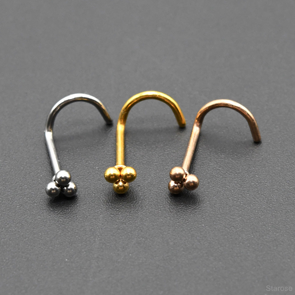 2 Pieces 2.8mm Mini Three-Ball Nose Studs Stainless Steel Barbell Piercing Helix Cartilage Conch Stud Earring