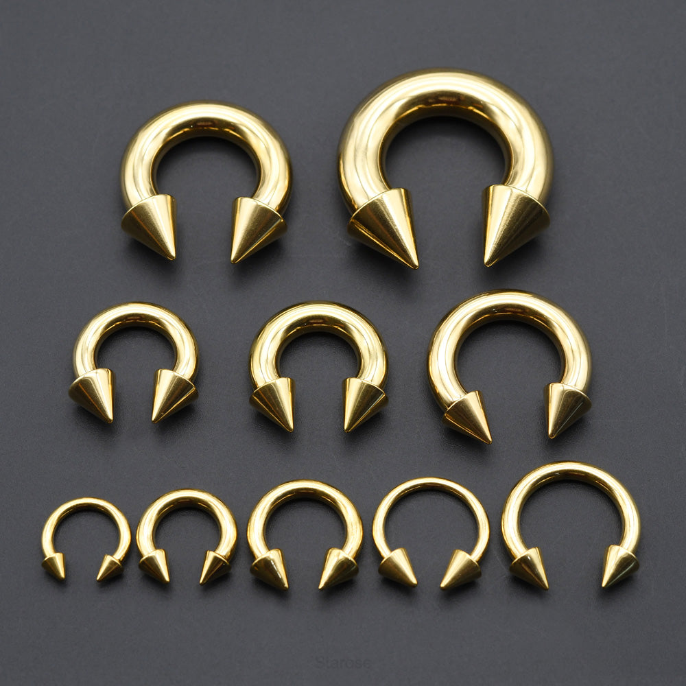 1 Piece Punk Spike Large Gauge Stainless Steel Circular Horseshoe Ring Barbell Piercing Jewelry