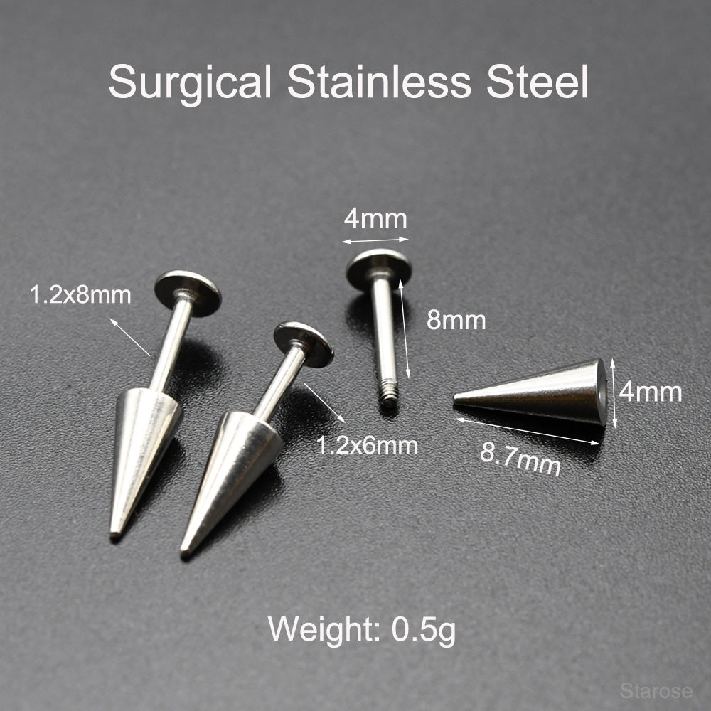 2Pcs-Pack 8.7mm Long Spike Earrings Stainless Steel Labret Bar Lip Piercing Cone Helix Spike Piercing Ear Studs Jewelry