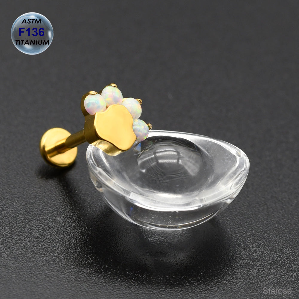 1 Piece ASTM F136 Titanium Piercing Opal & Zircon Footprint Labret Stud Paw Earrings