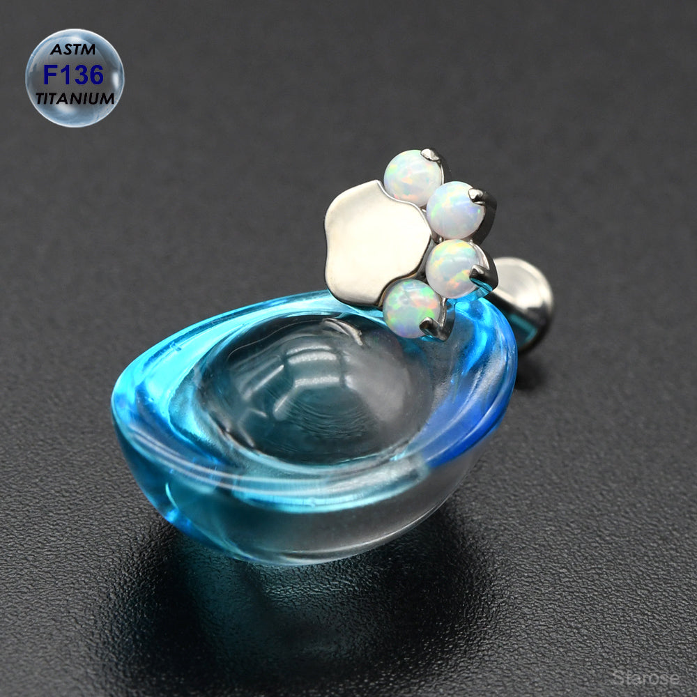 1 Piece ASTM F136 Titanium Piercing Opal & Zircon Footprint Labret Stud Paw Earrings