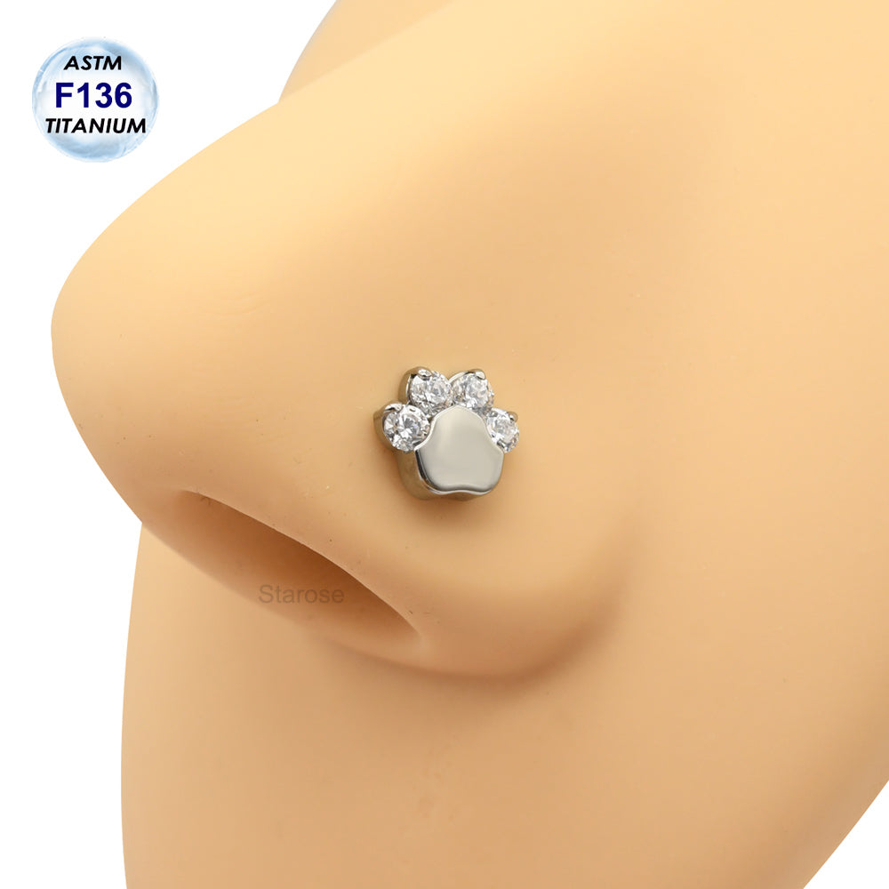 1 Piece ASTM F136 Titanium Piercing Opal & Zircon Footprint Labret Stud Paw Earrings
