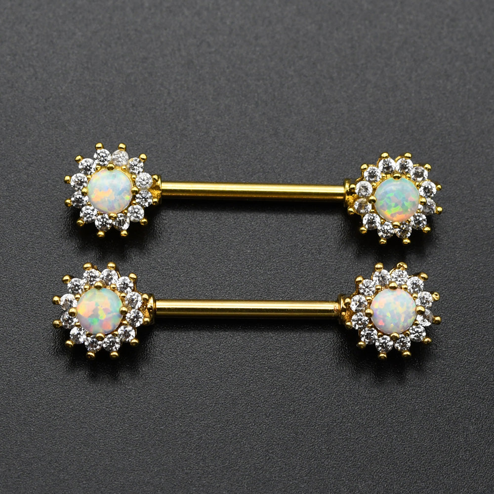 1 Pair Blue White Opal Nipple Piercing Barbell Surgical Stainless Steel Nipple Rings