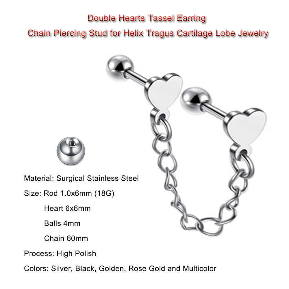 1 Piece 60mm Chain Tassel Earrings Stainless Steel Heart Conch Piercing Ear Jewelry