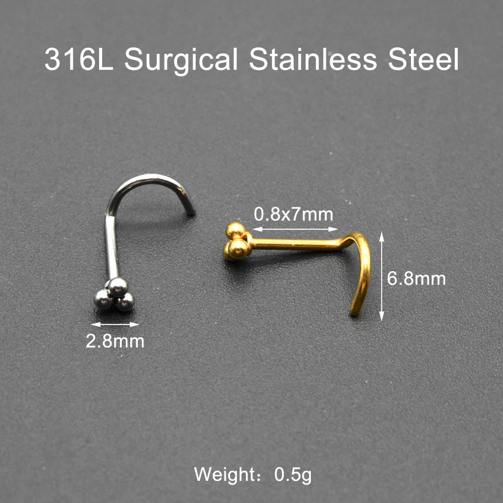 2 Pieces 2.8mm Mini Three-Ball Nose Studs Stainless Steel Barbell Piercing Helix Cartilage Conch Stud Earring