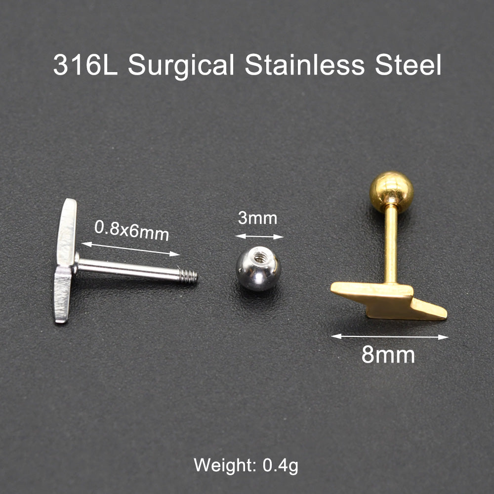 1 Pair Lightning Stainless Steel Helix Cartilage Earrings Tragus Conch Piercing Stud