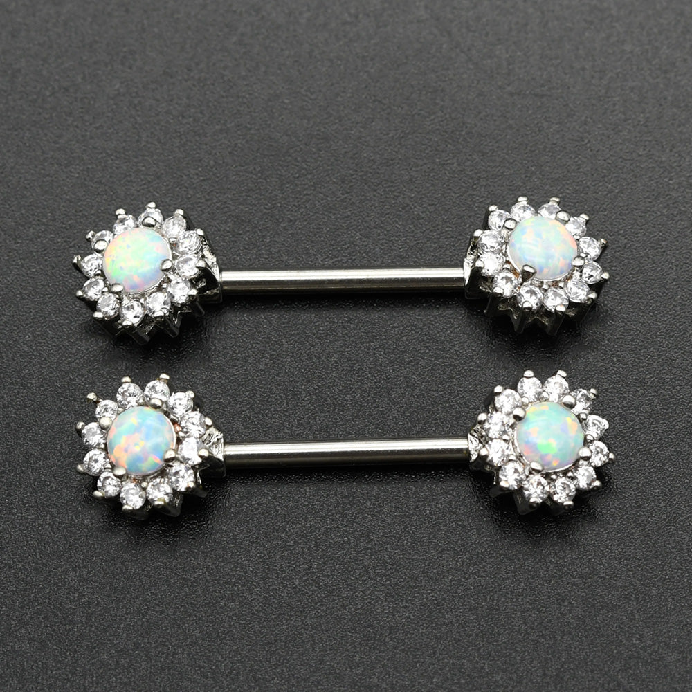 1 Pair Blue White Opal Nipple Piercing Barbell Surgical Stainless Steel Nipple Rings