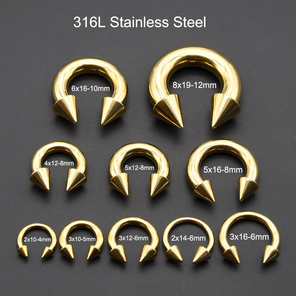 1 Piece Punk Spike Large Gauge Stainless Steel Circular Horseshoe Ring Barbell Piercing Jewelry