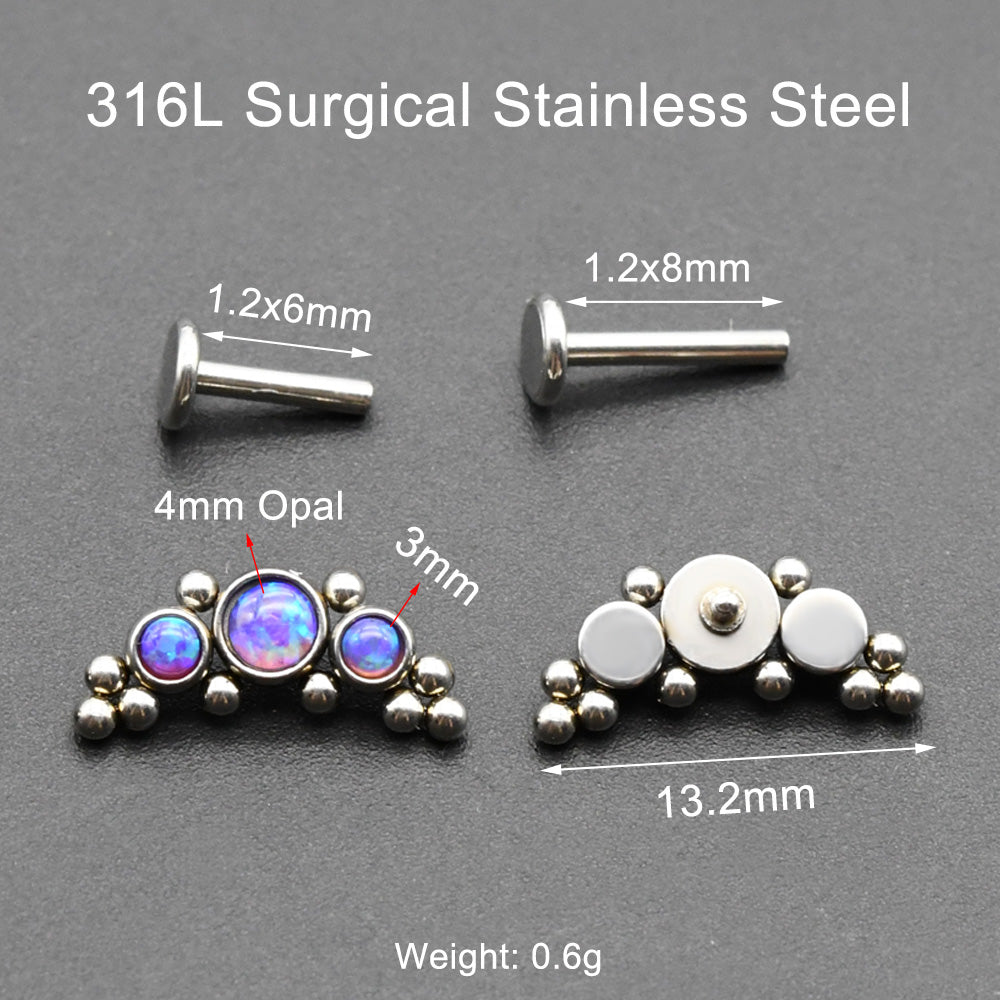 1 Piece Genuine Opal Stud Earring 316L Stainless Steel Labret Nose Ear Piercng Jewelry with Mini Ball Internally Threaded Post