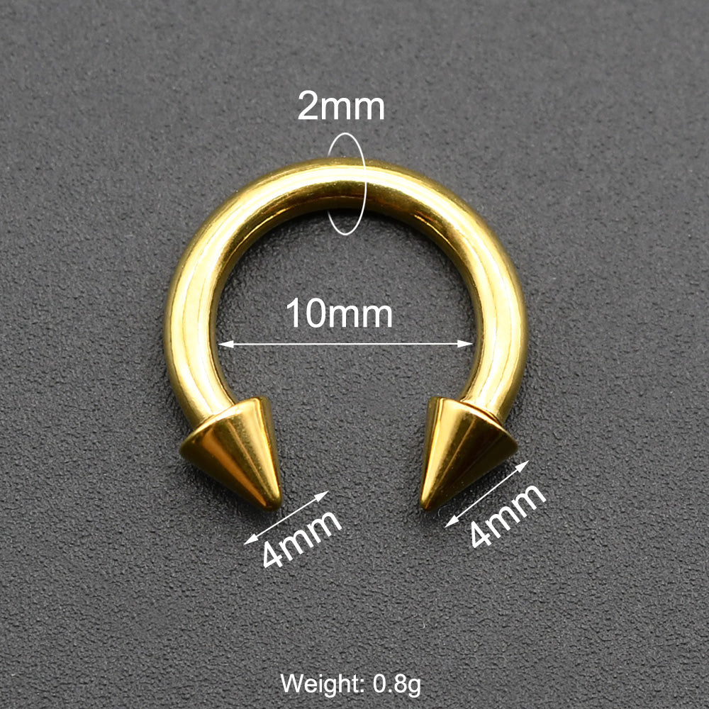 1 Piece Punk Spike Large Gauge Stainless Steel Circular Horseshoe Ring Barbell Piercing Jewelry