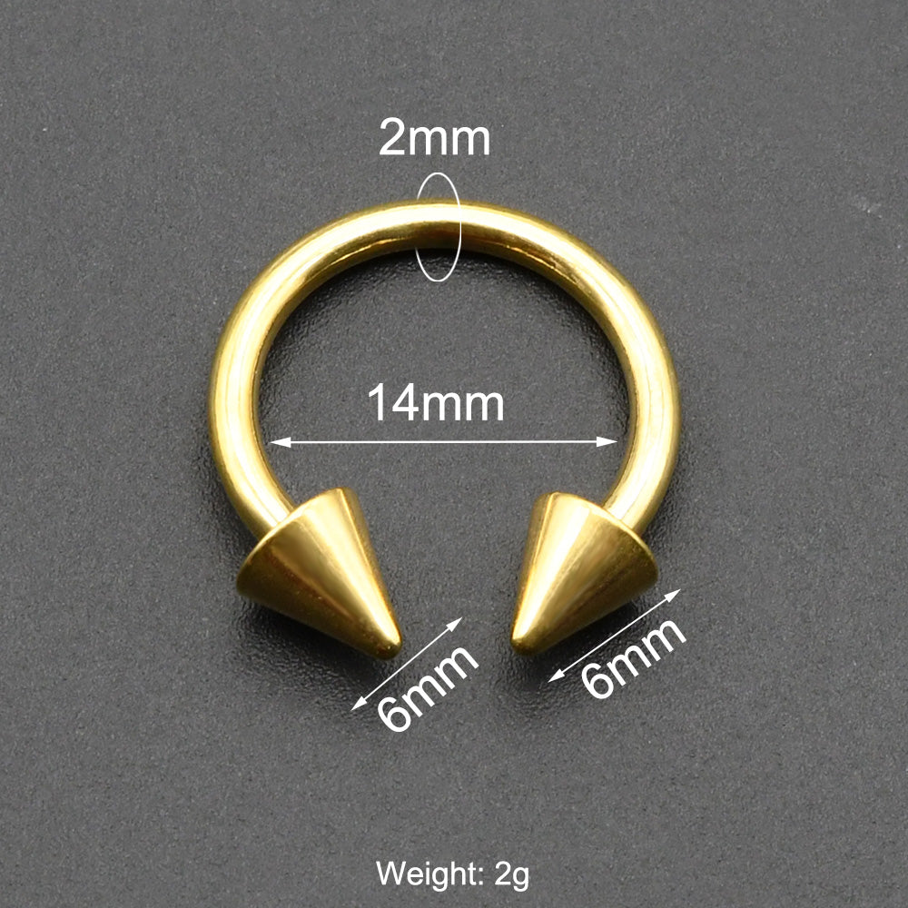 1 Piece Punk Spike Large Gauge Stainless Steel Circular Horseshoe Ring Barbell Piercing Jewelry