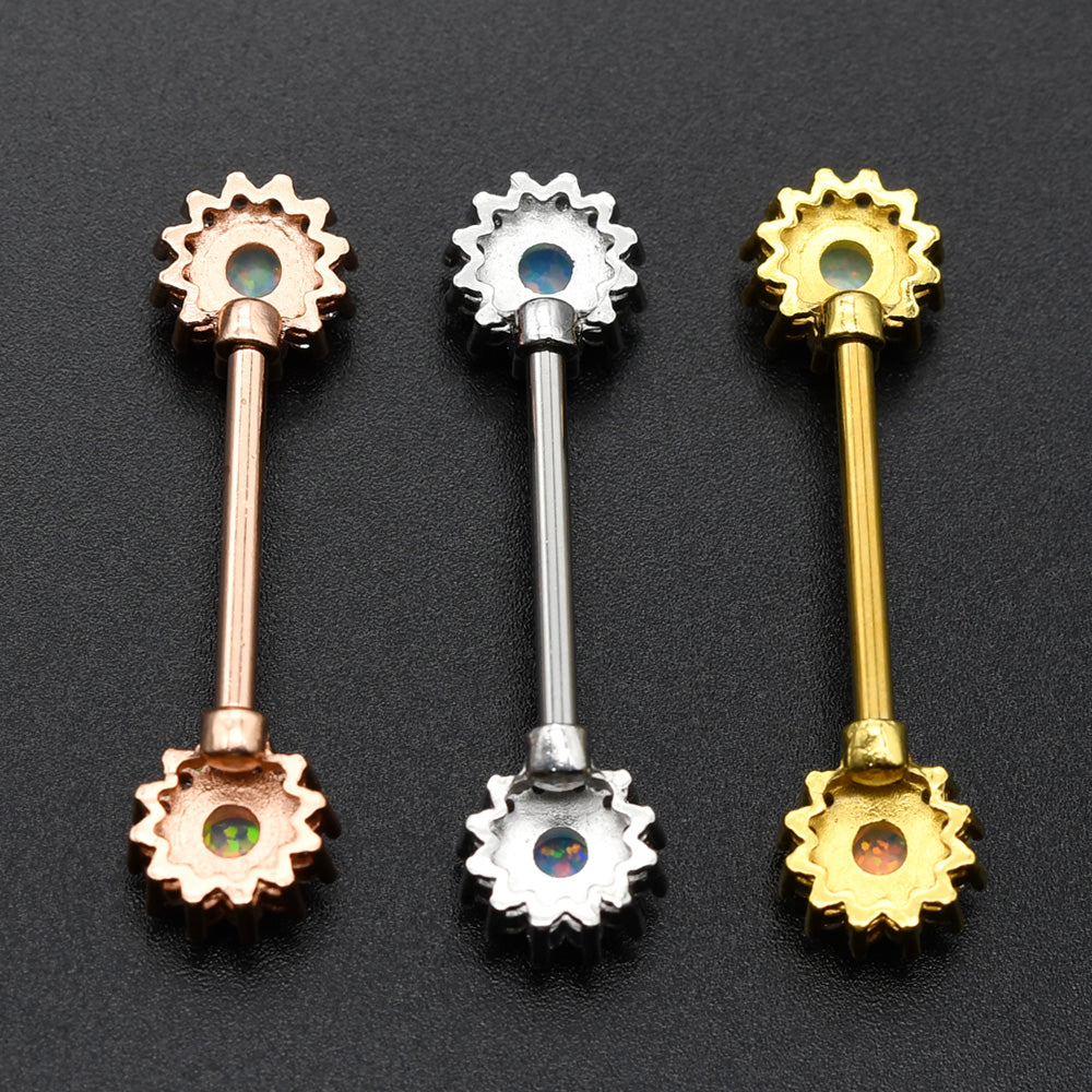 1 Pair Blue White Opal Nipple Piercing Barbell Surgical Stainless Steel Nipple Rings