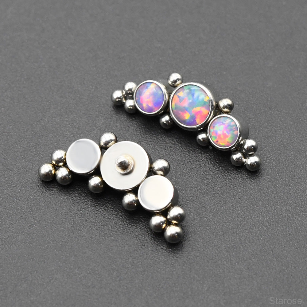 1 Piece Genuine Opal Stud Earring 316L Stainless Steel Labret Nose Ear Piercng Jewelry with Mini Ball Internally Threaded Post