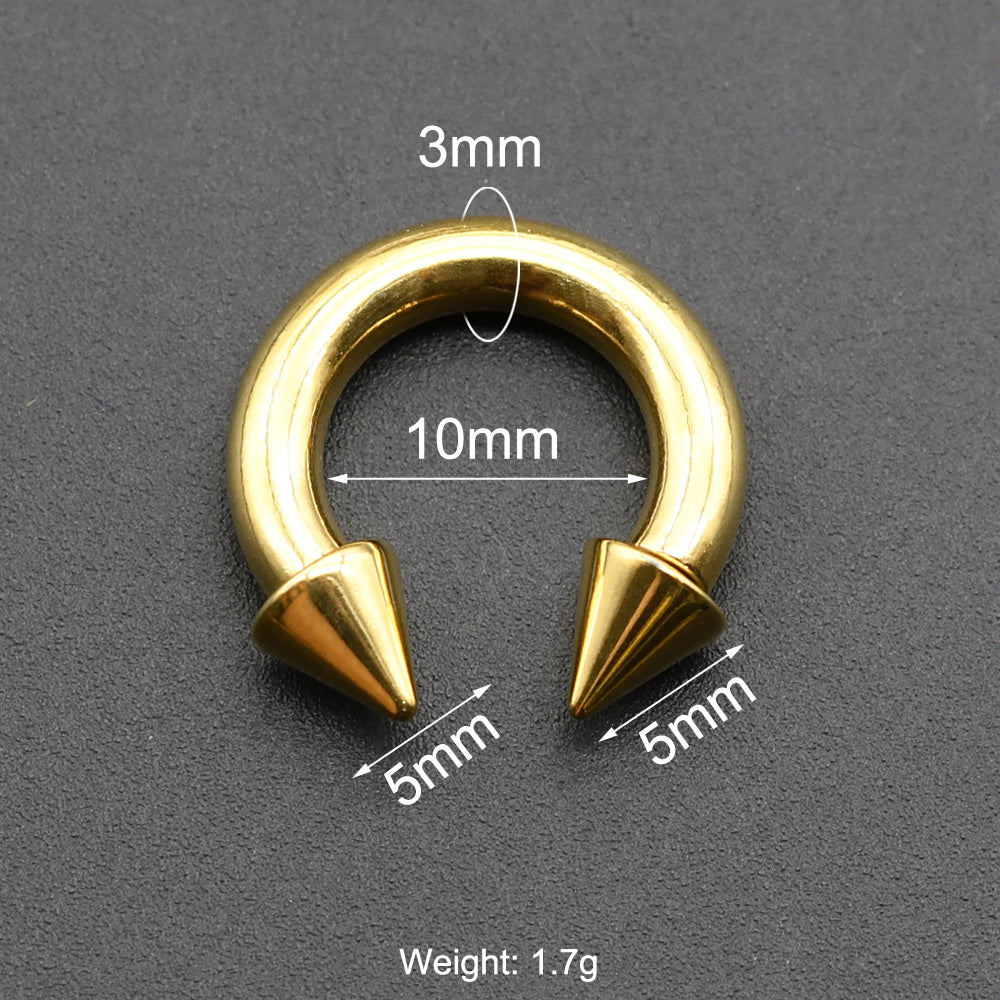 1 Piece Punk Spike Large Gauge Stainless Steel Circular Horseshoe Ring Barbell Piercing Jewelry