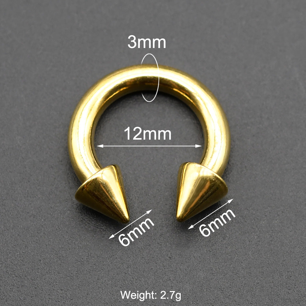 1 Piece Punk Spike Large Gauge Stainless Steel Circular Horseshoe Ring Barbell Piercing Jewelry