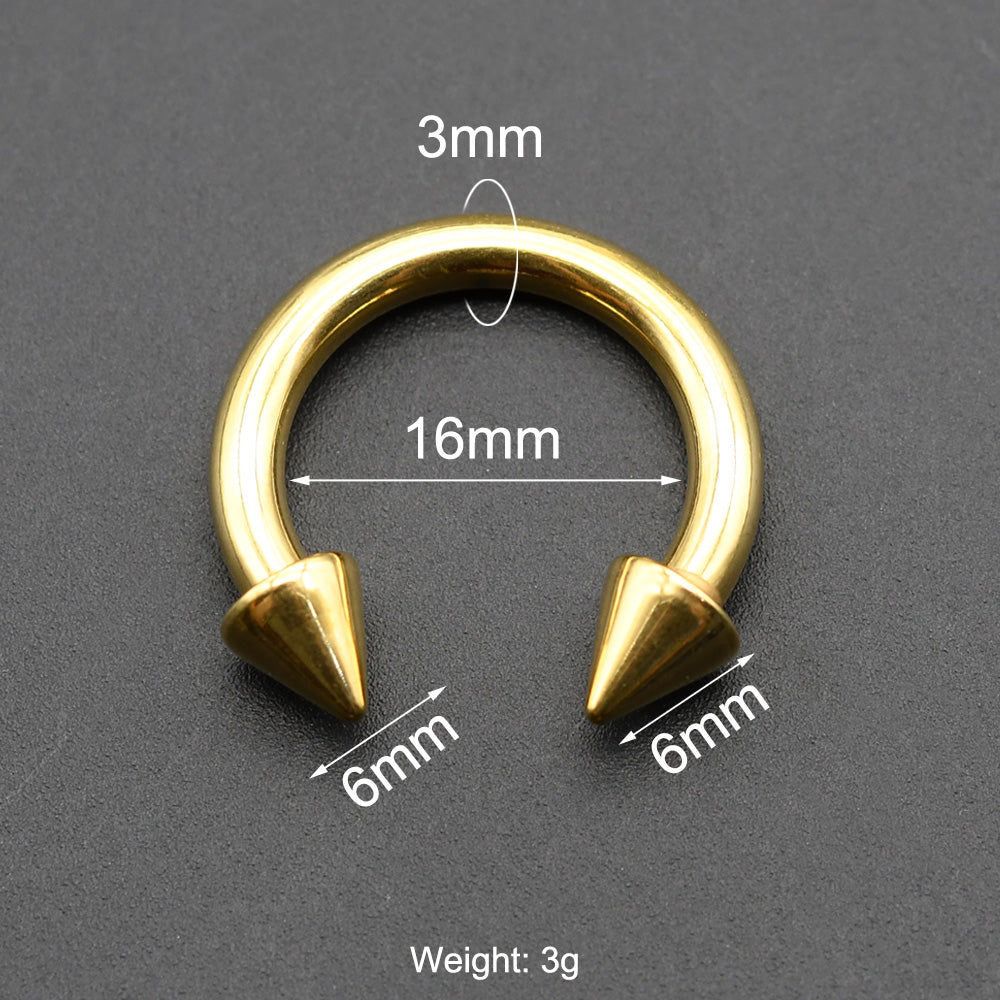 1 Piece Punk Spike Large Gauge Stainless Steel Circular Horseshoe Ring Barbell Piercing Jewelry