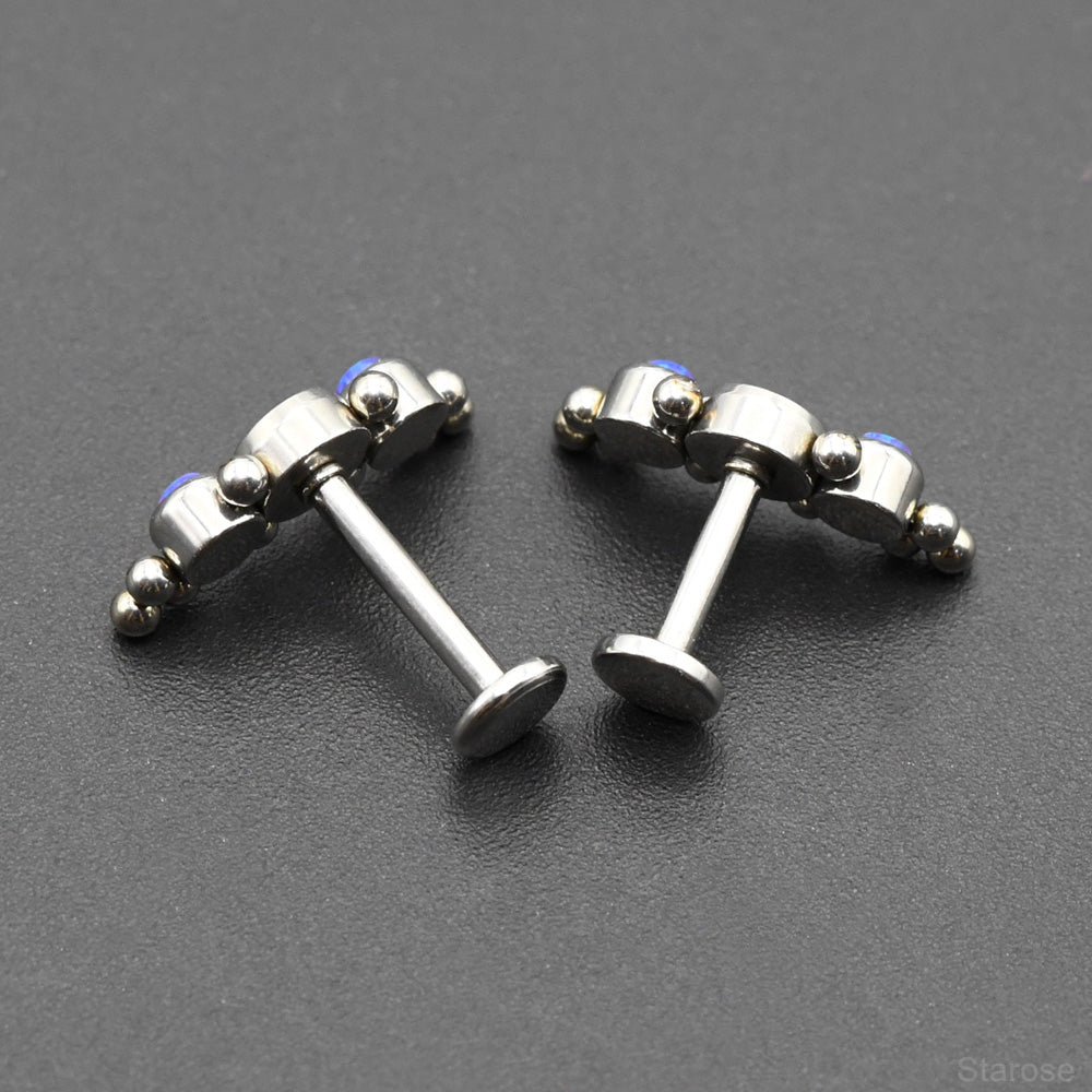 1 Piece Genuine Opal Stud Earring 316L Stainless Steel Labret Nose Ear Piercng Jewelry with Mini Ball Internally Threaded Post
