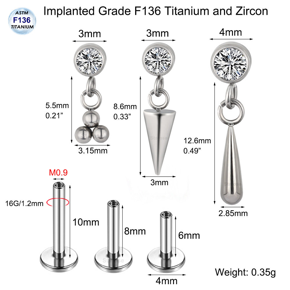 1 Piece Titanium Labret Bar Tassel Chain Earrings ASTM F136 Titanium Piercing Body Jewelry