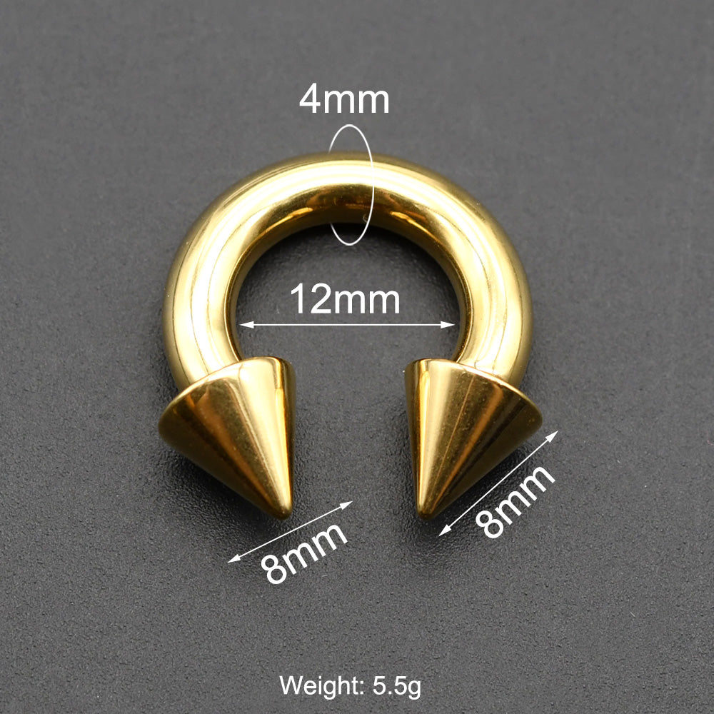 1 Piece Punk Spike Large Gauge Stainless Steel Circular Horseshoe Ring Barbell Piercing Jewelry