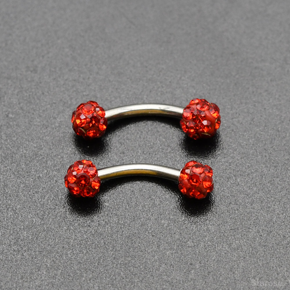 2 Piece-Pack Curved Barbell Piercing Crystal Ball Eyebrow Piercing Vertical Labret Ring