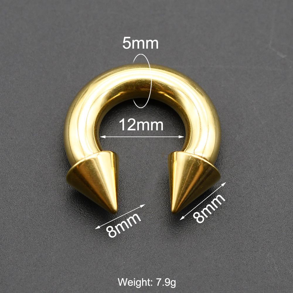 1 Piece Punk Spike Large Gauge Stainless Steel Circular Horseshoe Ring Barbell Piercing Jewelry