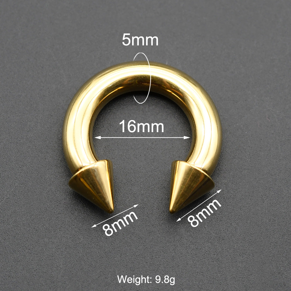 1 Piece Punk Spike Large Gauge Stainless Steel Circular Horseshoe Ring Barbell Piercing Jewelry