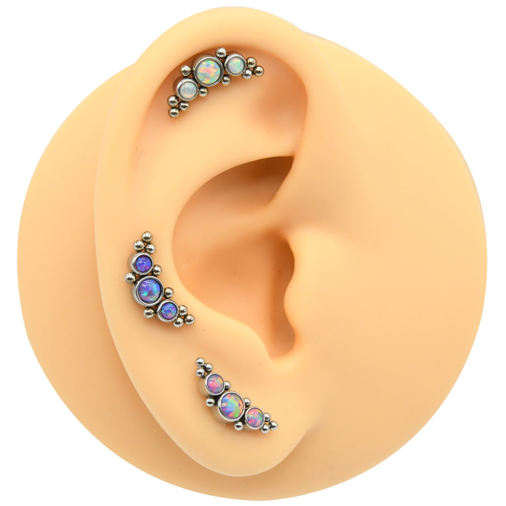 1 Piece Genuine Opal Stud Earring 316L Stainless Steel Labret Nose Ear Piercng Jewelry with Mini Ball Internally Threaded Post