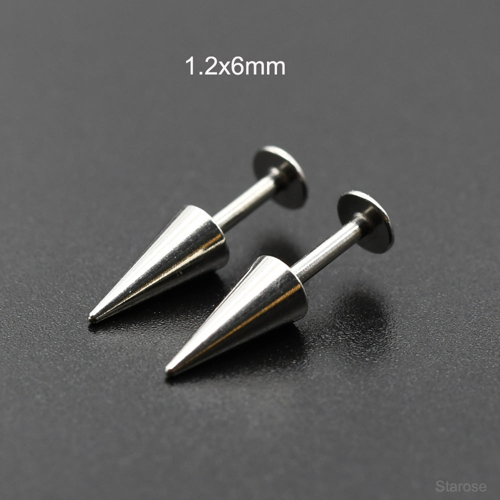 2Pcs-Pack 8.7mm Long Spike Earrings Stainless Steel Labret Bar Lip Piercing Cone Helix Spike Piercing Ear Studs Jewelry