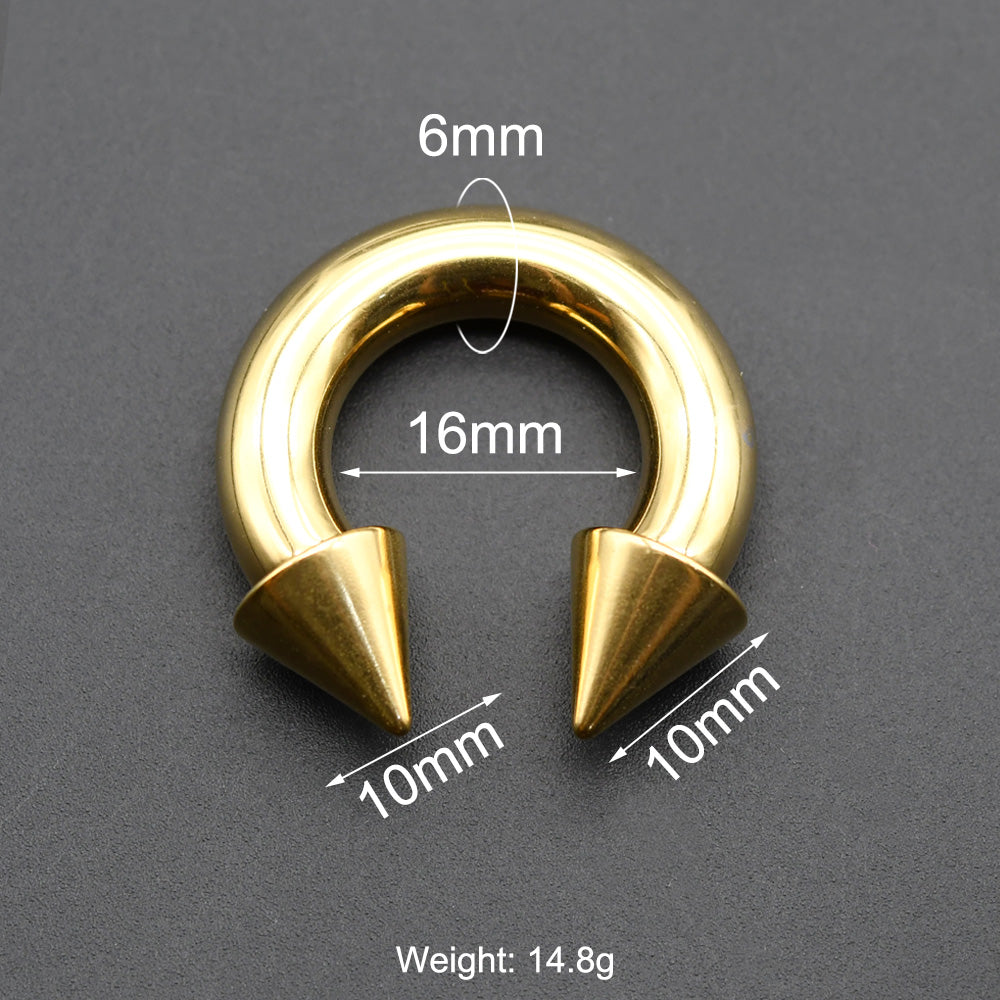 1 Piece Punk Spike Large Gauge Stainless Steel Circular Horseshoe Ring Barbell Piercing Jewelry