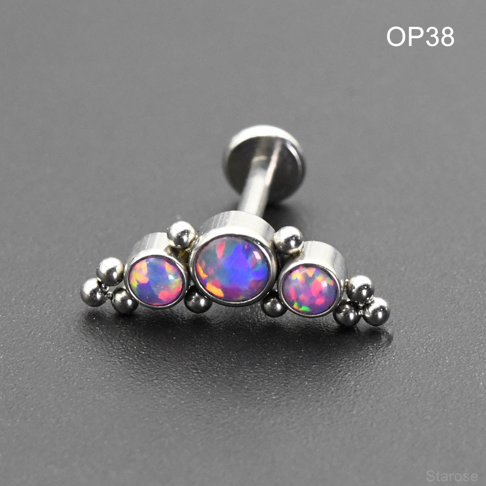 1 Piece Genuine Opal Stud Earring 316L Stainless Steel Labret Nose Ear Piercng Jewelry with Mini Ball Internally Threaded Post