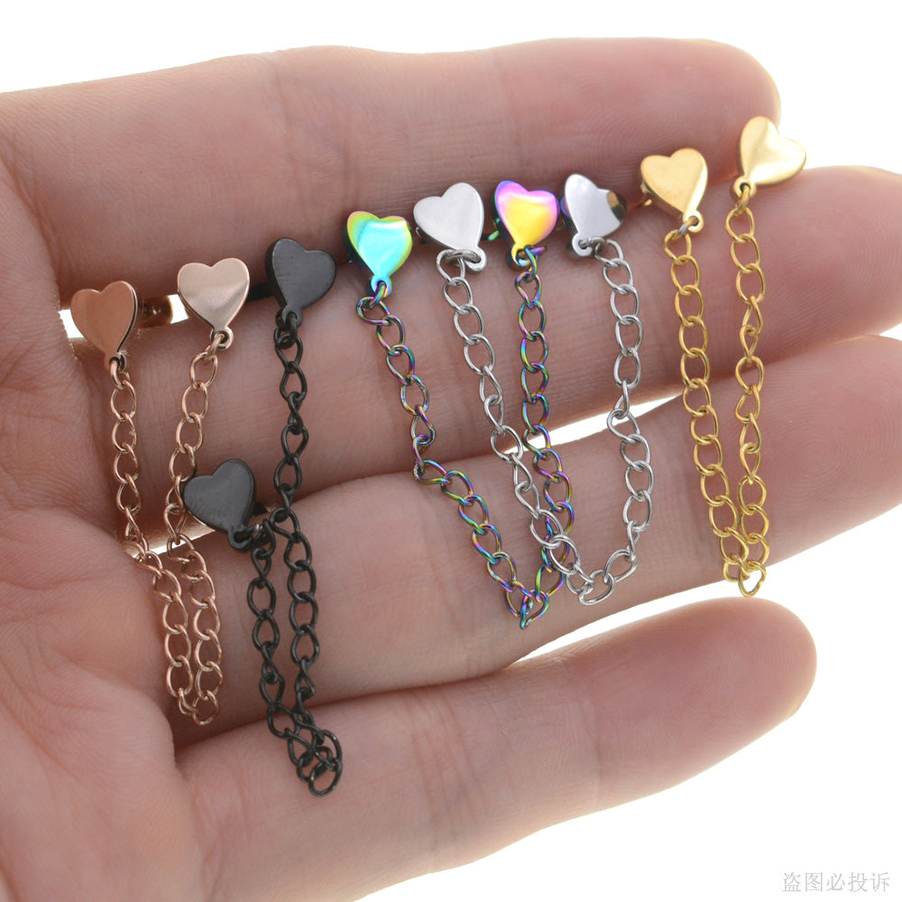 1 Piece 60mm Chain Tassel Earrings Stainless Steel Heart Conch Piercing Ear Jewelry