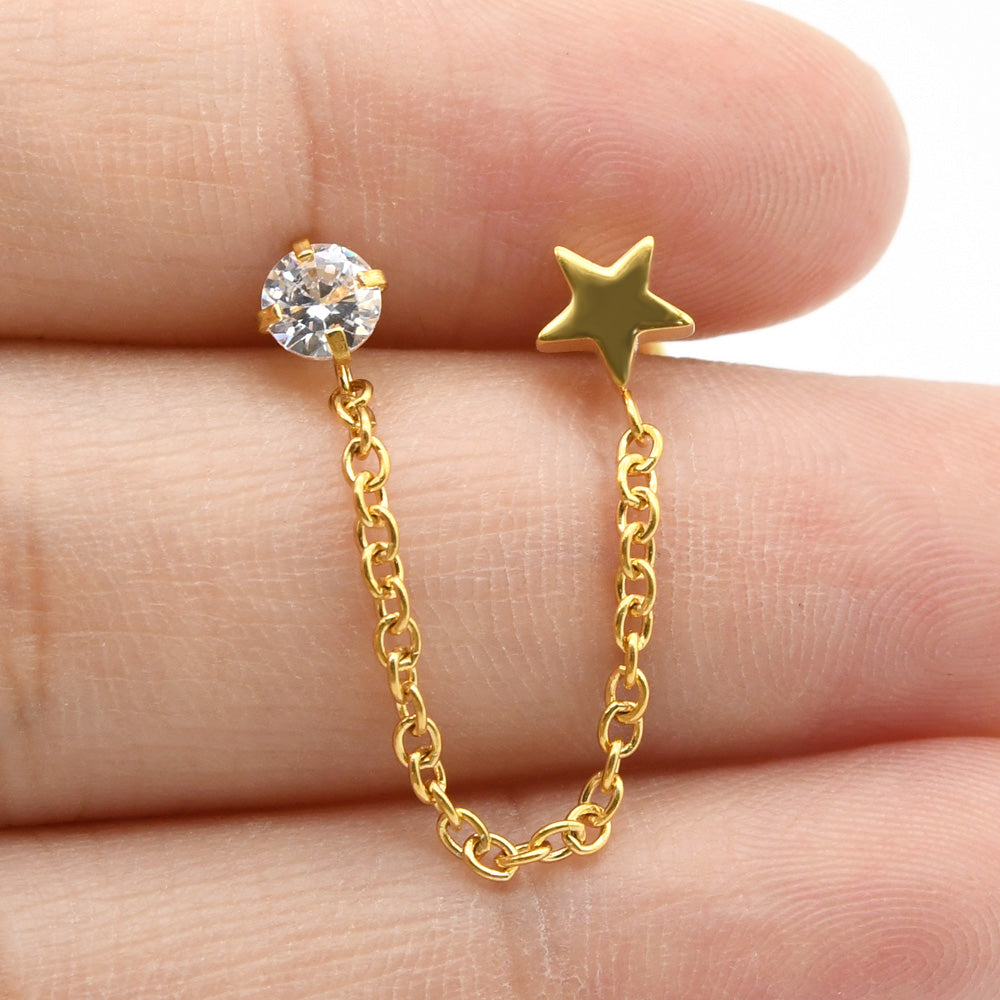 1 Piece 38mm Chain Tassel Earrings with Zircon Ear Piercing Jewelry