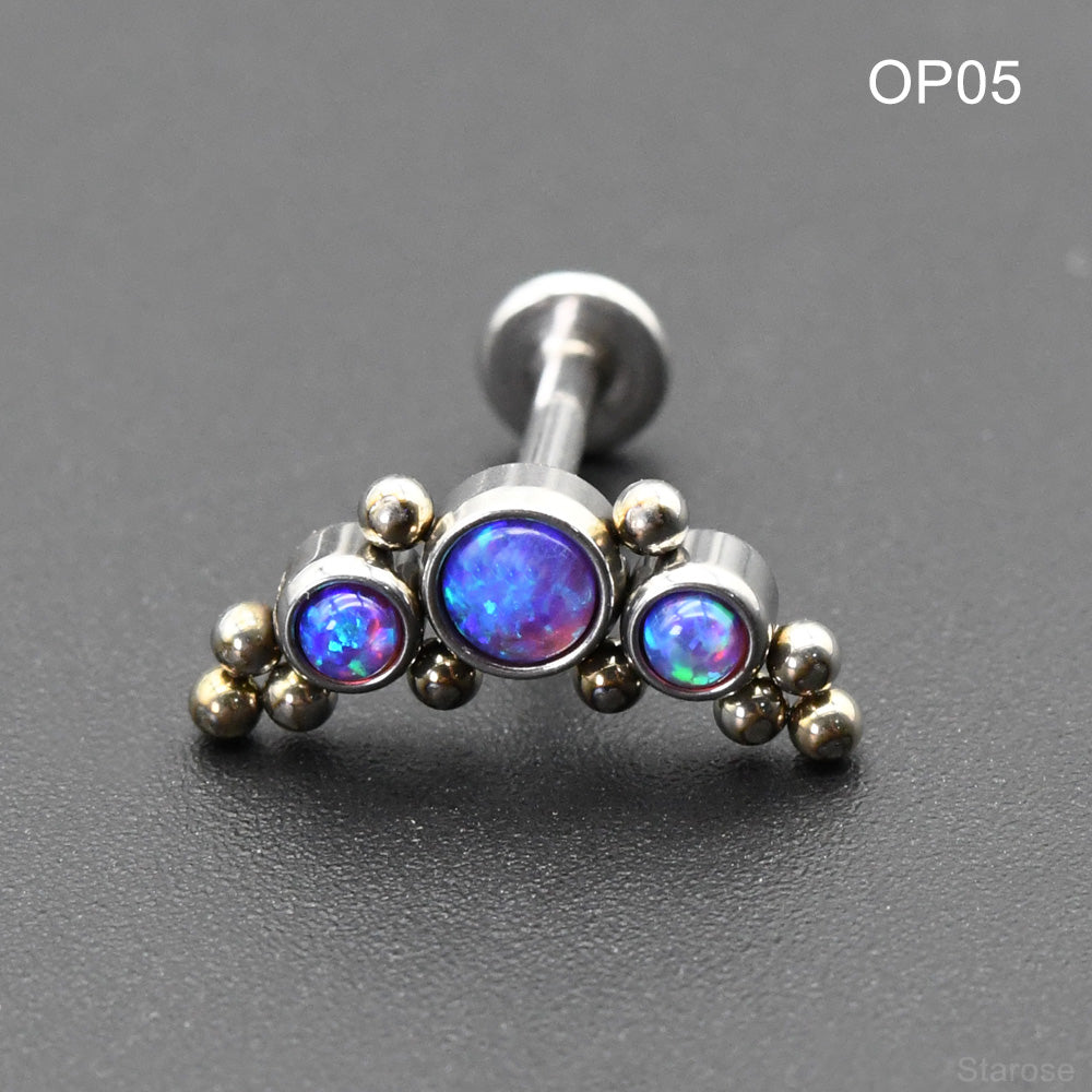 1 Piece Genuine Opal Stud Earring 316L Stainless Steel Labret Nose Ear Piercng Jewelry with Mini Ball Internally Threaded Post