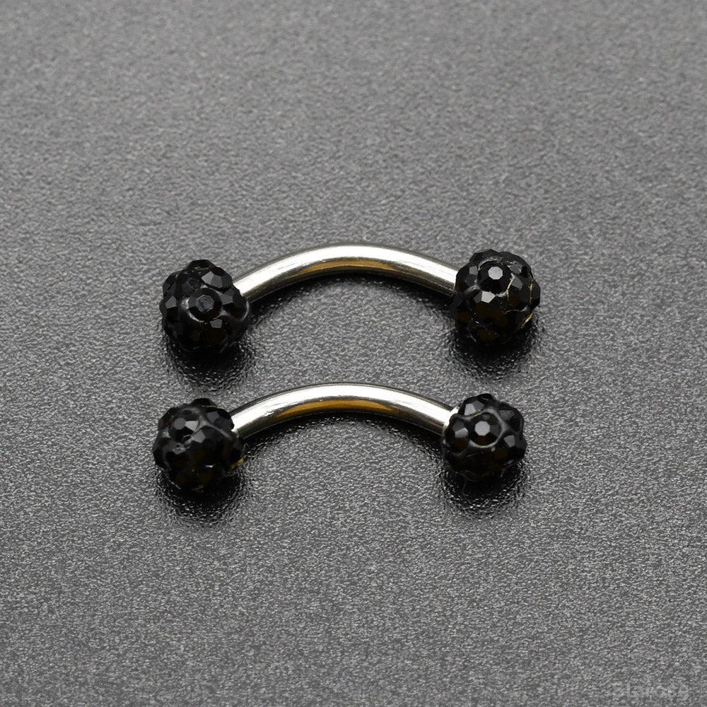 2 Piece-Pack Curved Barbell Piercing Crystal Ball Eyebrow Piercing Vertical Labret Ring