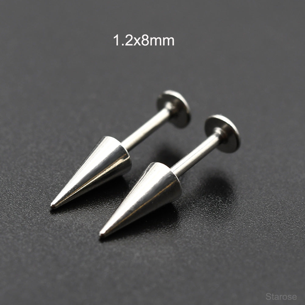 2Pcs-Pack 8.7mm Long Spike Earrings Stainless Steel Labret Bar Lip Piercing Cone Helix Spike Piercing Ear Studs Jewelry