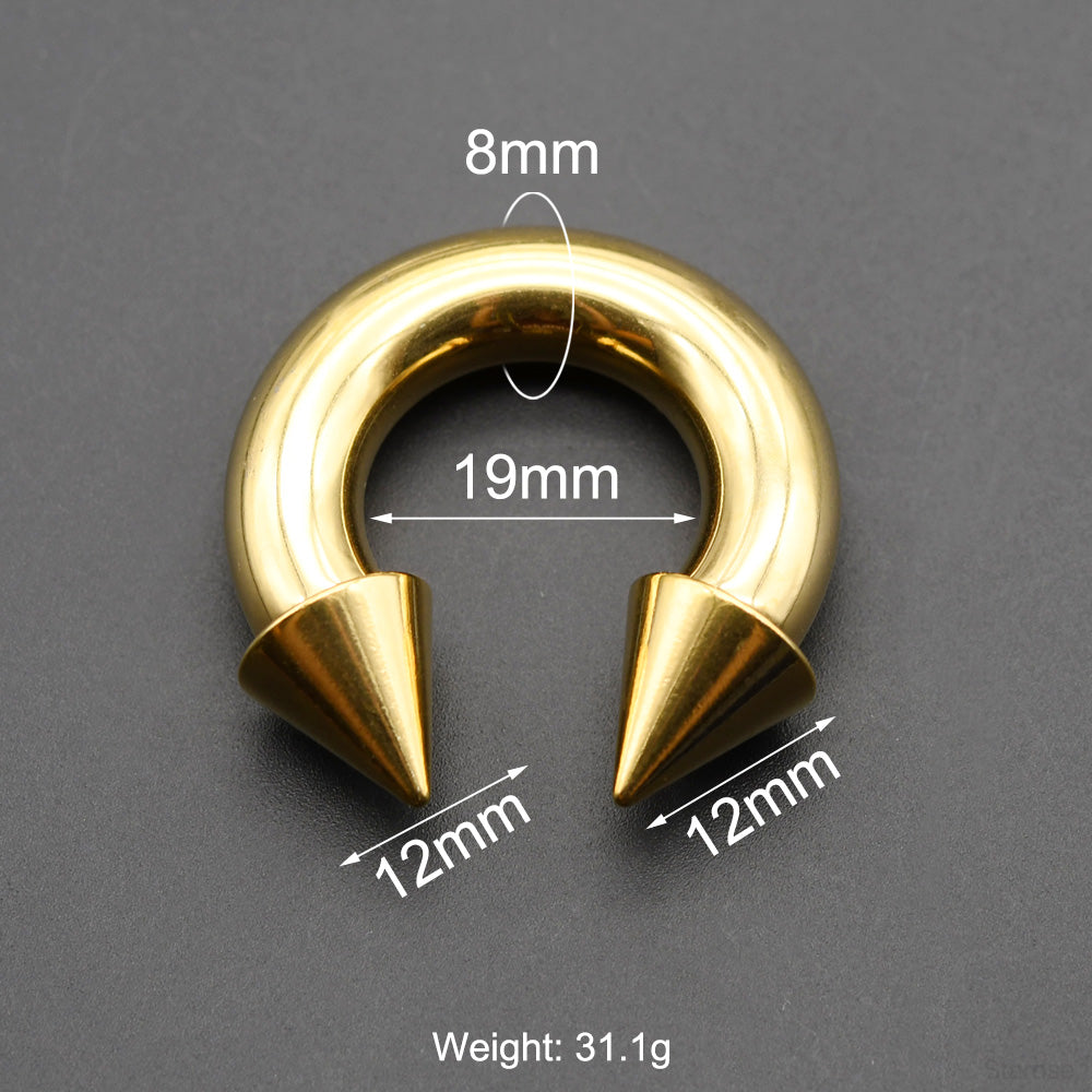 1 Piece Punk Spike Large Gauge Stainless Steel Circular Horseshoe Ring Barbell Piercing Jewelry
