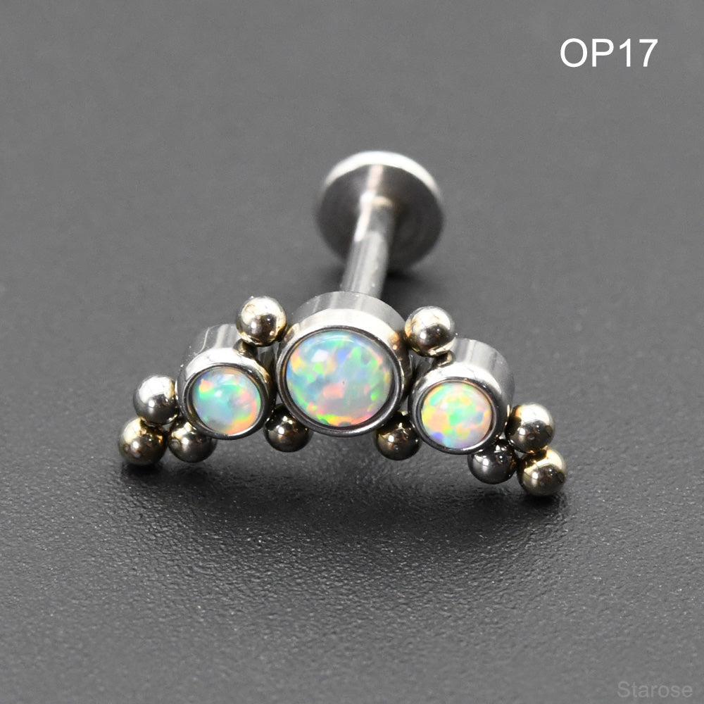 1 Piece Genuine Opal Stud Earring 316L Stainless Steel Labret Nose Ear Piercng Jewelry with Mini Ball Internally Threaded Post