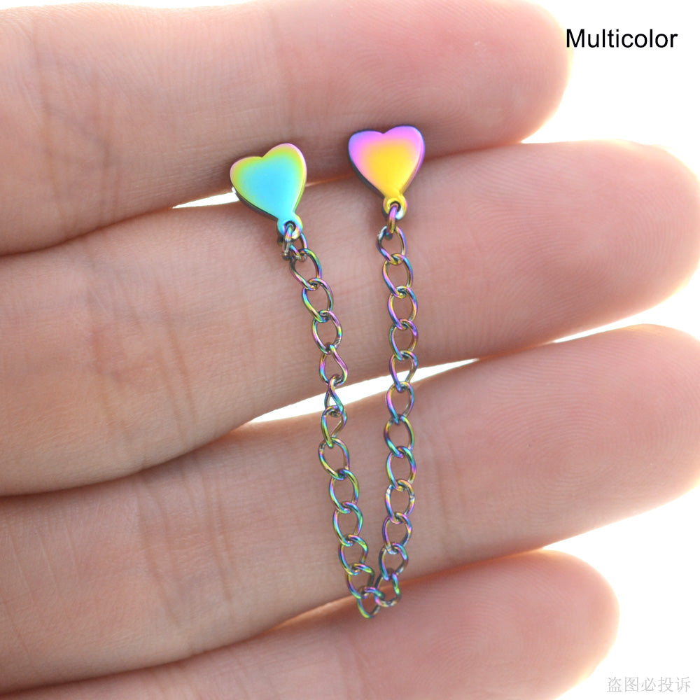 1 Piece 60mm Chain Tassel Earrings Stainless Steel Heart Conch Piercing Ear Jewelry