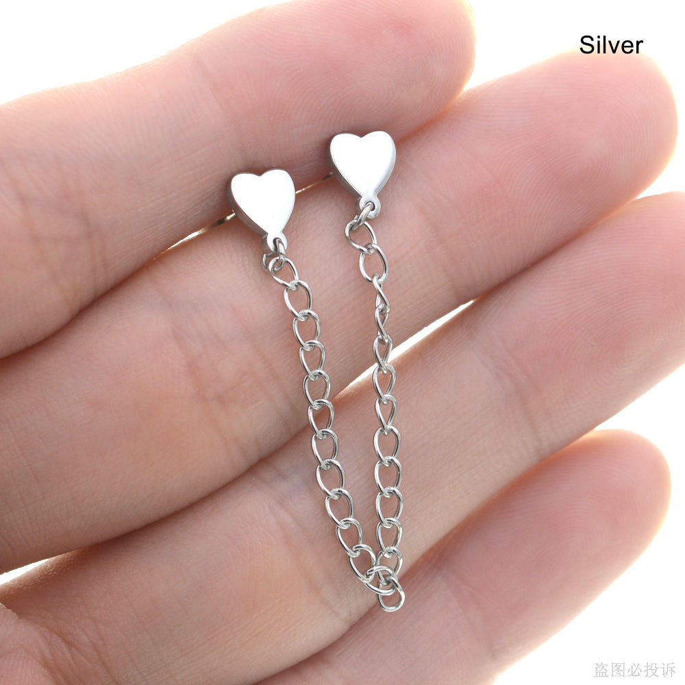 1 Piece 60mm Chain Tassel Earrings Stainless Steel Heart Conch Piercing Ear Jewelry