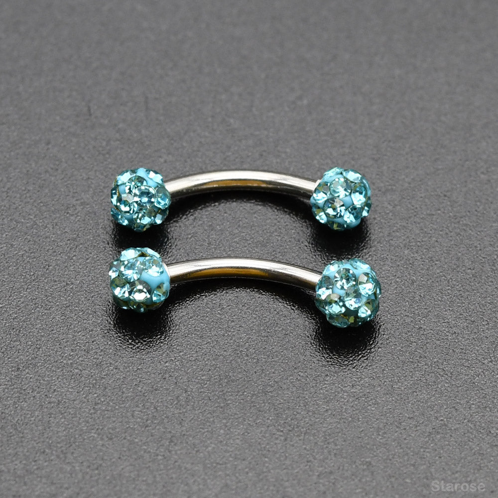 2 Piece-Pack Curved Barbell Piercing Crystal Ball Eyebrow Piercing Vertical Labret Ring