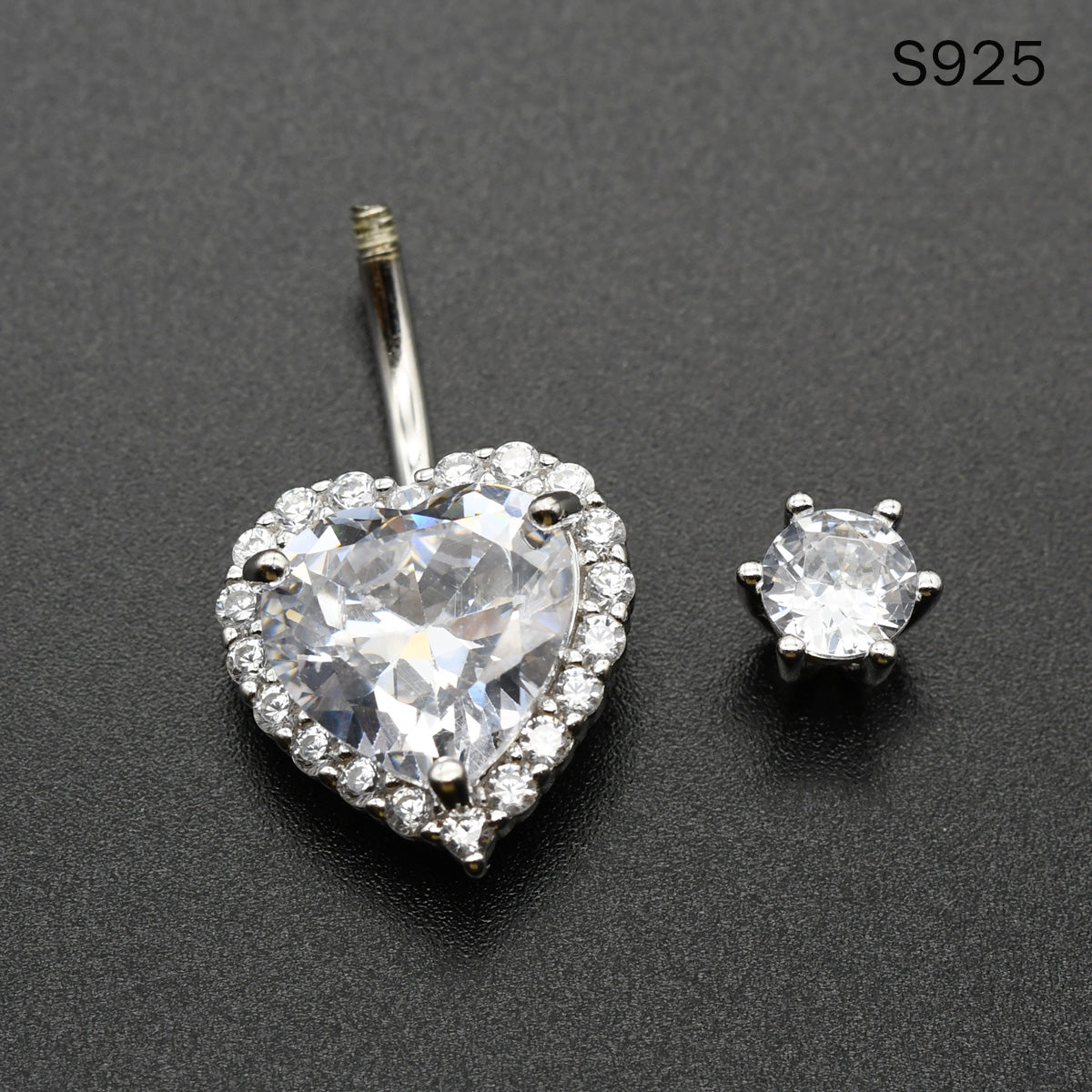 1 Piece 925 Sterling Silver Crystal Heart Navel Piercing Belly Button Rings
