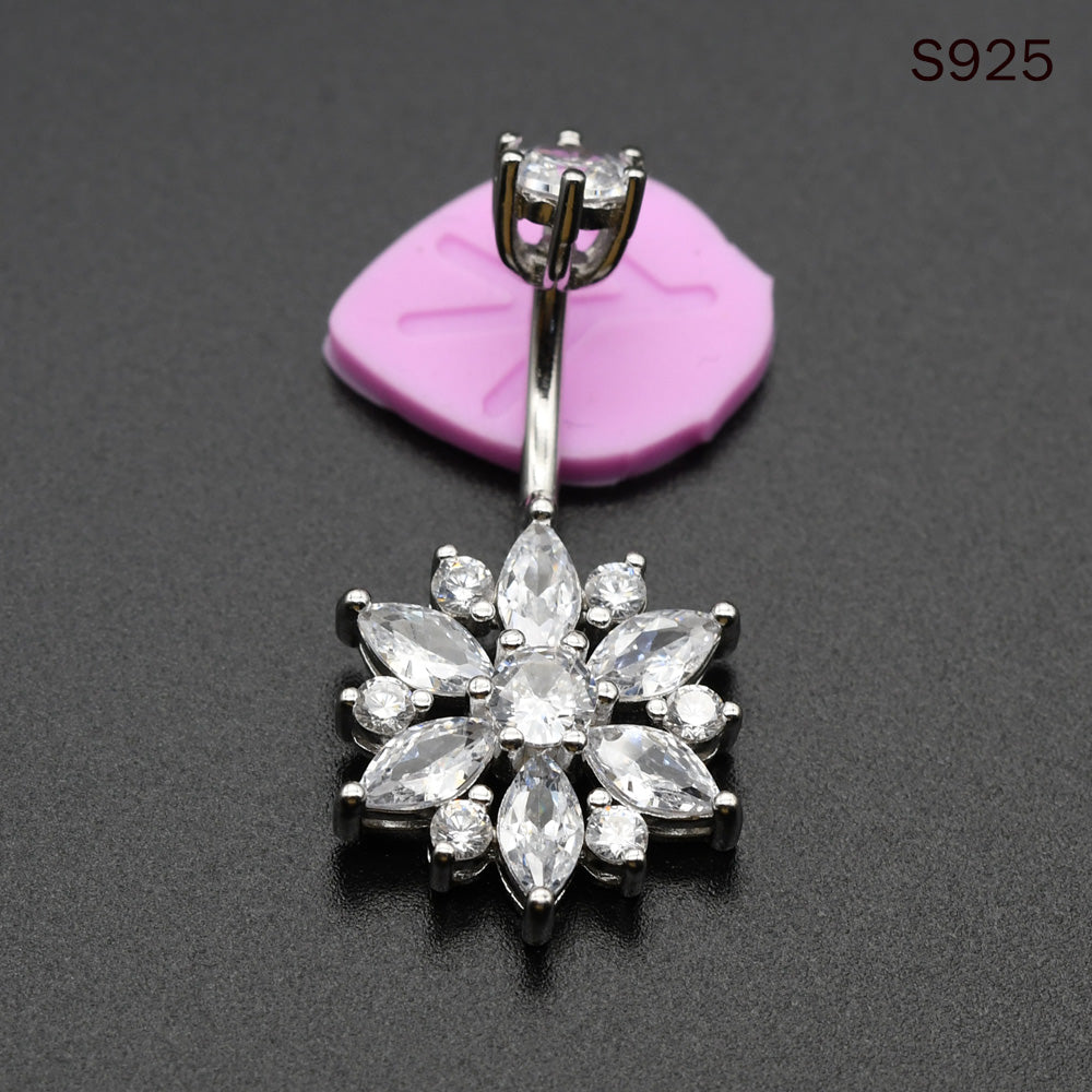 1 Piece 1.6x8mm Snowflake 925 Sterling Silver Belly Button Piercing Navel Rings with Zircon