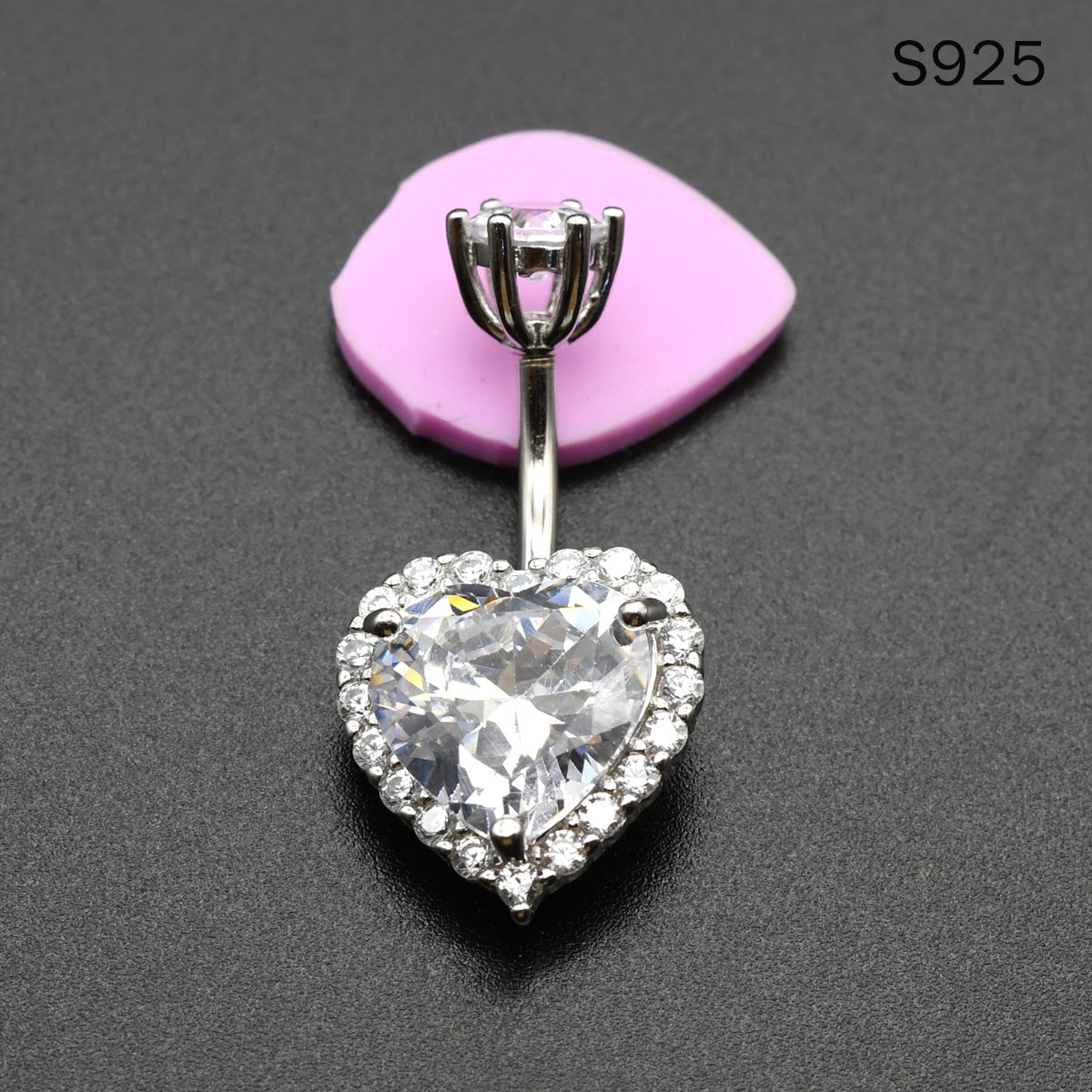 1 Piece 925 Sterling Silver Crystal Heart Navel Piercing Belly Button Rings