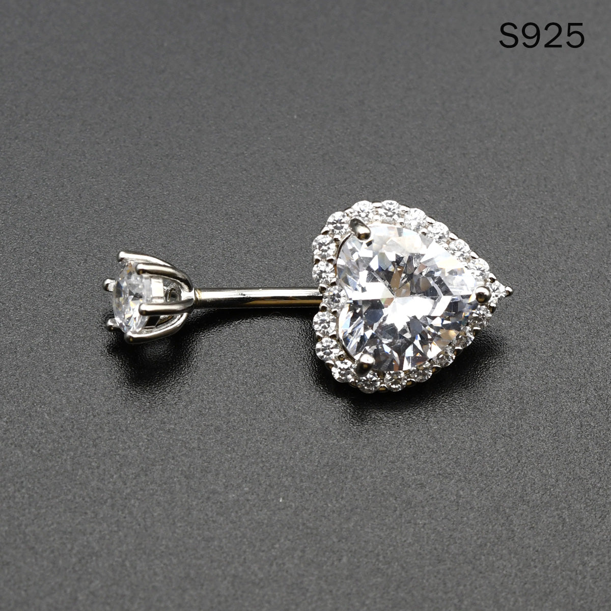 1 Piece 925 Sterling Silver Crystal Heart Navel Piercing Belly Button Rings