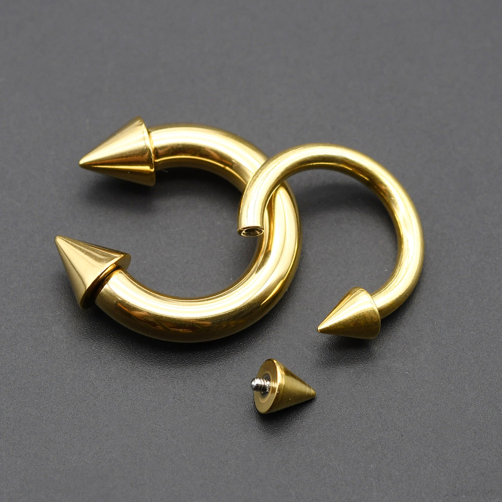 1 Piece Punk Spike Large Gauge Stainless Steel Circular Horseshoe Ring Barbell Piercing Jewelry
