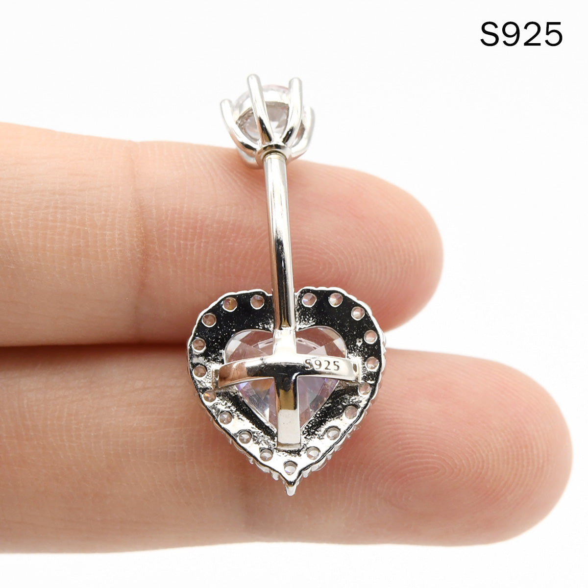 1 Piece 925 Sterling Silver Crystal Heart Navel Piercing Belly Button Rings